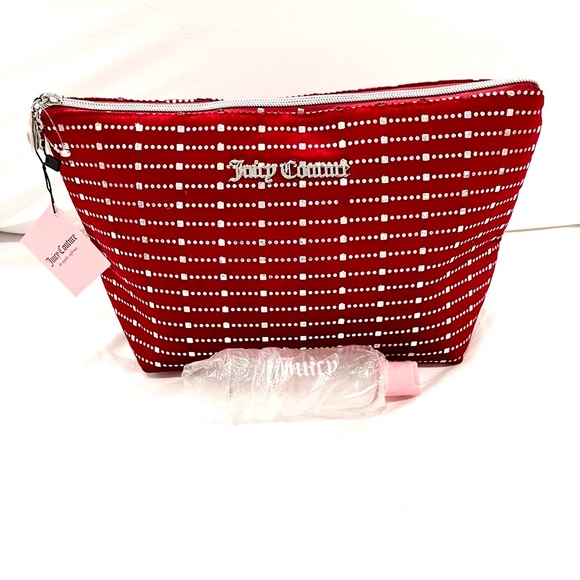 Juicy Couture LAST ONE! Large Red Velvet Holographic Logo Cosmetic Bag NWT - Picture 1 of 12